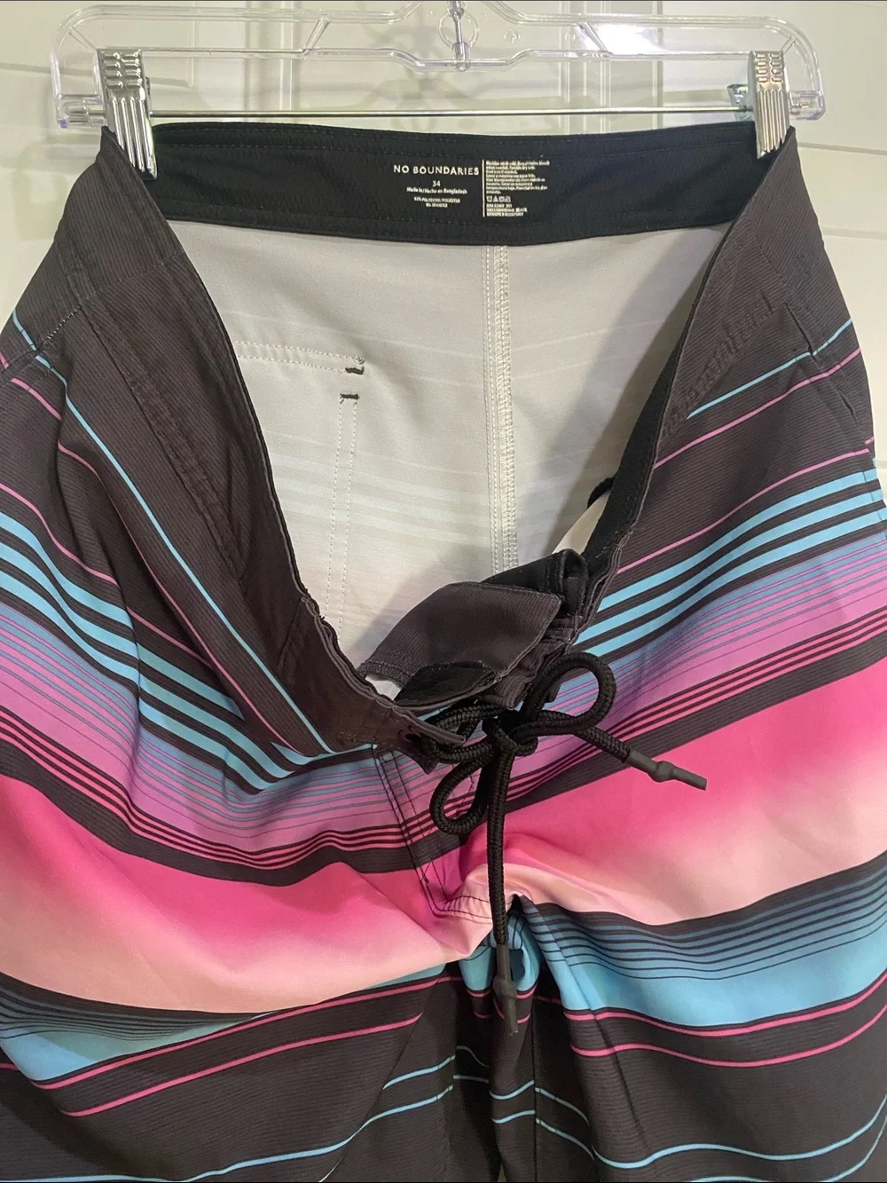 No Boundaries Black Board Shorts with Pink & Blue Stripes